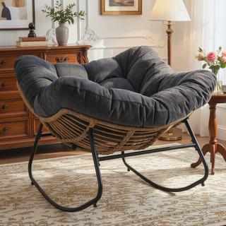 Sunvega Wicker Papasan Lounge Rocking Chair for Indoor and Outdoor Relaxation