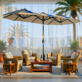 Sunvega Double-Sided 9.5ft Outdoor Patio Umbrella with Push Button Tilt and Crank