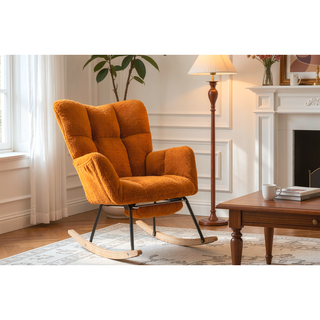 Sunvega Teddy Fabric Rocking Chair with Adjustable Footrest for Living Room