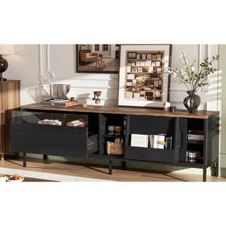 Sunvega 70.8" Modern TV Stand with Sliding Doors, Storage Drawer, and Adjustable Shelves
