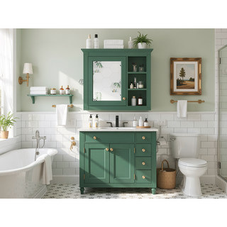 Sunvega Modern Wall Mounted Mirror Cabinet with 3 Open Shelves for Bathroom Storage