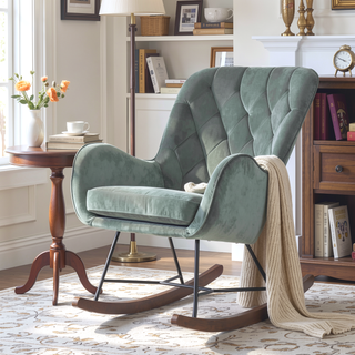 Sunvega Mid Century Modern Dark Grey Rocking Chair for Bedroom and Living Room