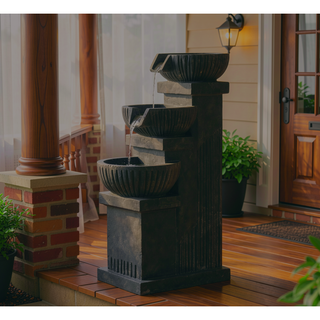 Sunvega 3-Tier Outdoor Waterfall Fountain with LED Lights and Adjustable Water Flow
