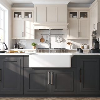 Sunvega 33 Inch White Porcelain Ceramic Farmhouse Kitchen Sink Workstation with Reversible Apron