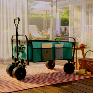 Sunvega Collapsible Foldable Wagon Cart with Strapping System and 3-Pcs Plastic Liner