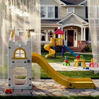 Sunvega 8-in-1 Indoor Toddler Slide Playset with Basketball Hoop and Climber
