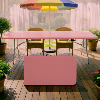 Sunvega 8ft Pink Folding Table with Waterproof Top and Foldable Design for Camping