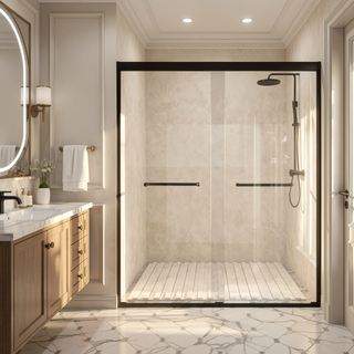 Sunvega Tempered Glass Sliding Shower Door with Aluminum Frame and Stainless Steel Handle
