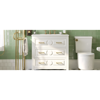 Sunvega 30 Inch Freestanding Bathroom Vanity with Ceramic Sink and 3 Drawers