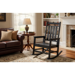 Sunvega All Weather-resistant Black Rocking Chair Set with Wood-Texture and Side Table