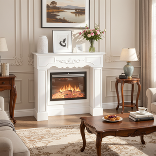 Sunvega Freestanding Fireplace Mantel with Baroque Design and Storage Columns