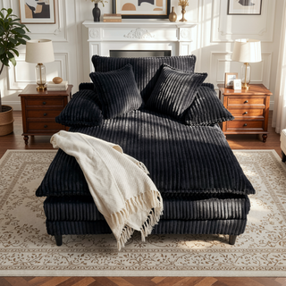 Sunvega Oversized Corduroy Chaise Lounge Chair with Fluffy Cushions and 4 Adjustable Gears