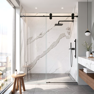 Sunvega Frameless Single Sliding Shower Door with 8mm Tempered Glass and Chrome Finish