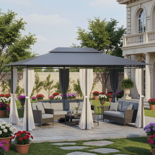 Sunvega 10 x 13 Outdoor Gazebo Canopy Shelter with Vented Roof and Sage Gray Curtains