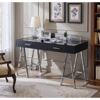 Sunvega White and Gold Vanity Desk with Mirror and Jewelry Storage Tray