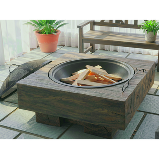 Sunvega Outdoor Wood-Burning Fire Pit with Durable Wood Grain Composite Design