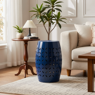 Sunvega Unique Barrel Shaped All Metal Lace Cut Outdoor Side Table for Patio
