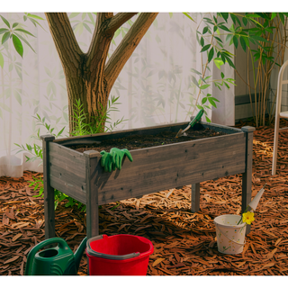 Sunvega Natural Solid Wood Raised Garden Bed with Legs for Outdoor Plants Flowers Fruits Vegetable Herb Growing