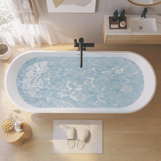 Sunvega 59-Inch Acrylic Freestanding Soaking Bathtub with Superior Insulation and Easy Cleaning