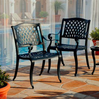 Sunvega Traditional Cast Aluminum Dining Chairs with Floral Accents and Scroll Design Set of 2