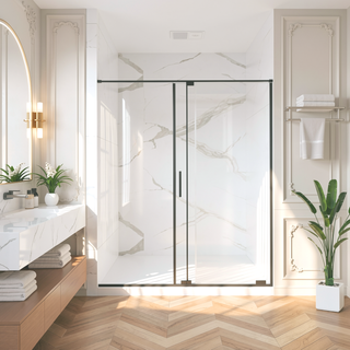 Sunvega 56-60" W x 72" H Semi-Frameless Sliding Shower Door with Matte Black Finish