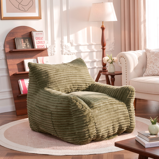 Sunvega Oversized Comfy Beige Bean Bag Chair with Supportive Armrests for Living Room