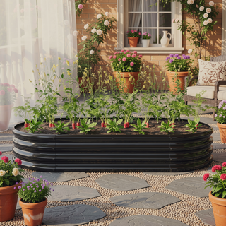 Sunvega Large Oval Metal Raised Garden Bed for Plants Vegetables and Flowers