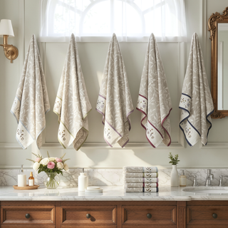 Sunvega Elegant Cotton Jacquard 6 Piece Towel Set with Floral Embroidery