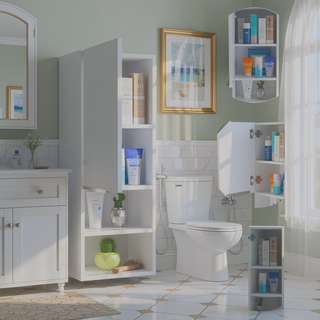 Sunvega White 32 Inch High Medicine Cabinet with Two Internal and External Shelves
