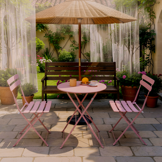 Sunvega 3-Piece Pink Metal Patio Bistro Set with Folding Chairs and Table