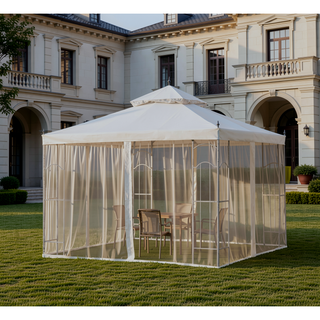 Sunvega Decorative Outdoor Gazebo with Double Canopy and Corner Shelves