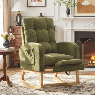 Sunvega Modern Upholstered Nursery Glider Rocking Chair with High Backrest and Side Pocket