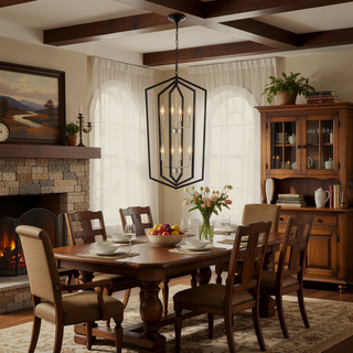 Sunvega 4-Light Matte Black and Gold Modern Industrial Chandelier for Dining Room