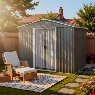 Sunvega 8ft x 6ft Outdoor Metal Storage Shed with Galvanized Steel Panels