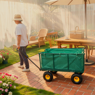 Sunvega Garden Cart with Inflatable Tires and Spacious Bed for Yard Work