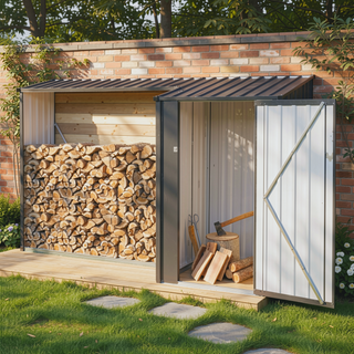 Sunvega Durable Rust-Resistant Metal Firewood Storage Shed for Indoor and Outdoor Use