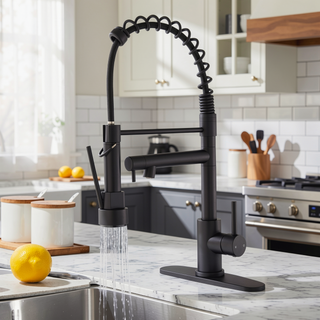 Sunvega Single Handle Pull Down Sprayer Kitchen Faucet with Spring Neck Matte Black