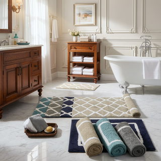 Sunvega Reversible High Pile Tufted Microfiber Bath Rug with Geometric Square and Stripes