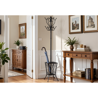 Sunvega Free Standing Entryway Hall Tree with 8 Hooks and Umbrella Holder