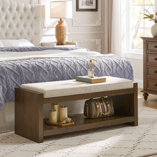 Sunvega Modern Accent Bench with Removable Cushion and Lower Storage Shelf