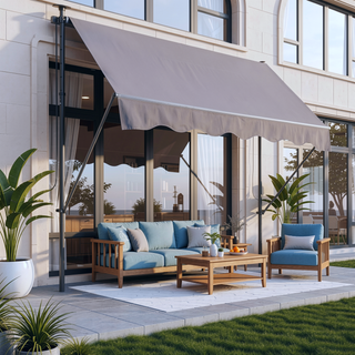 Sunvega 118-Inch Manual Retractable Patio Awning with UV Protection and Privacy Curtain
