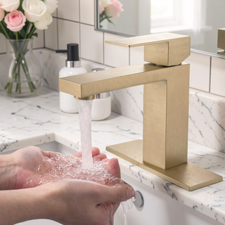 Sunvega Single Hole Bathroom Faucet with Ceramic Cartridge in Brushed Gold