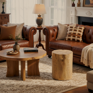 Sunvega Hand-Painted Faux Wood MGO Side Table with Natural Log Texture