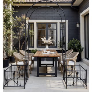 Sunvega Black Metal Garden Arch Trellis with Two Plant Stands for Climbing Plants