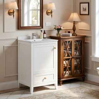 Sunvega 20 Inch Bathroom Vanity with Ceramic Sink and Adjustable Leveling Pads