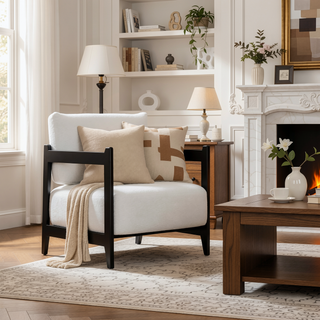 Sunvega Modern Solid Wood Leisure Chair with Soft Seat and Backrest for Living Room or Bedroom