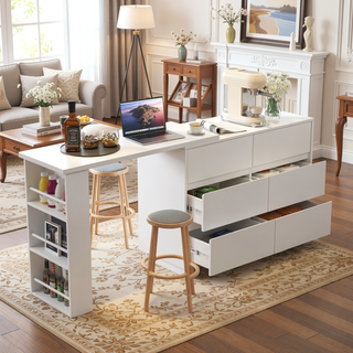 Sunvega Fold-Out Convertible Writing Table Desk Cabinet with Shelf and Drawer