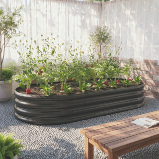 Sunvega Large Oval Metal Raised Garden Bed for Plants Vegetables and Flowers