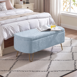 Sunvega Modern Upholstered Padded Storage Ottoman Bench with Gold Legs for Bedroom