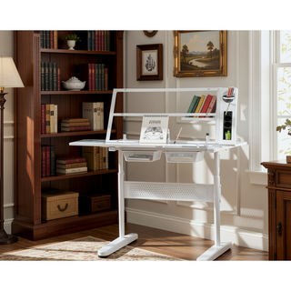 Sunvega Adjustable Height Drafting Table with Tiltable Tempered Glass Top and Stool